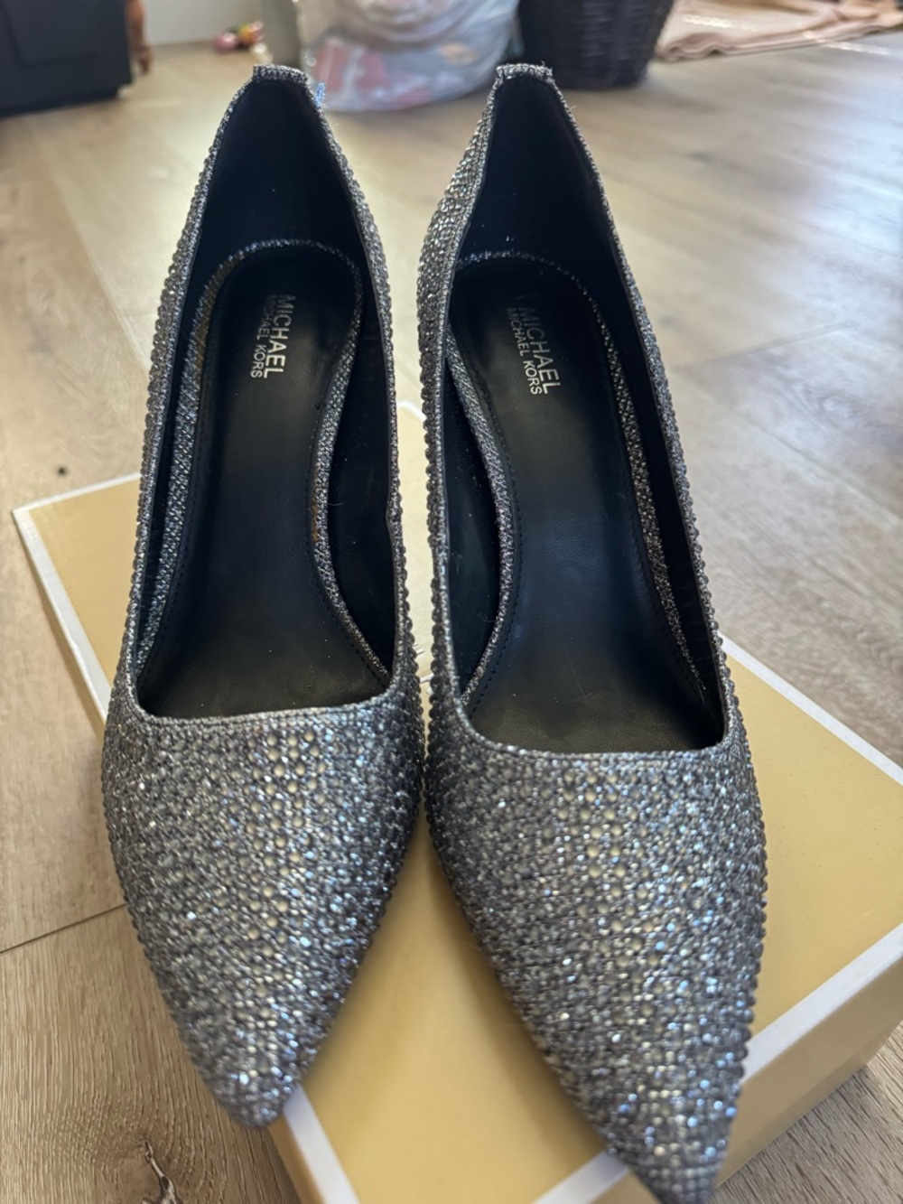 MICHAEL Michael Kors Silver Crystal Pointed-Toe Pumps